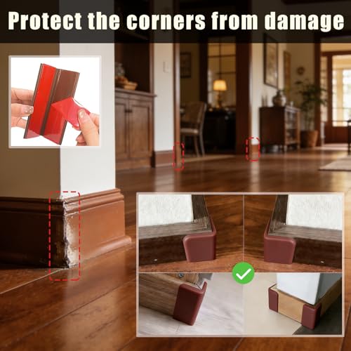 Image of Brown Baseboard Corners Blocks Self Adhesive, Thickened Rubber Safety Corner Protectors Cushion, Soft Edge Furniture Wall Guards (4 PCS)
