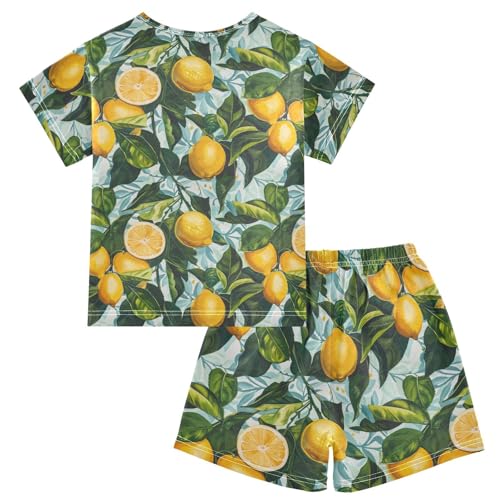 ALAZA Lemon Leaves Pajama Set Short Sleeve Sleepwear Soft Lounge Nightwear2