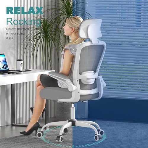 Mimoglad Office Chair, Comfy Desk Chair - High Back Ergonomic Computer Chair with Adjustable Lumbar Support & Headrest, Flip-up Armrests for Guitar Playing, Swivel Task Chair (Moon image 6