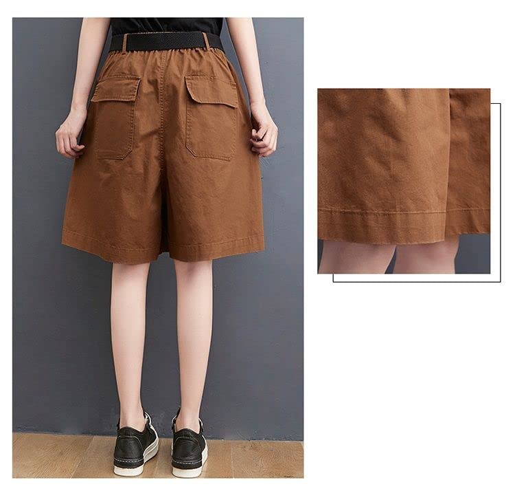 Short Femmes Lâches Hautes Shorts De Jambe Large Décontractées Cinq Points De Grande Taille De Cargaison avec Ceinture