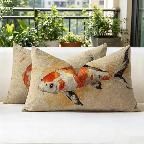 Housse de coussin extérieur imperméable en lin lot de 2 beige 40x60 pour canapé - 3