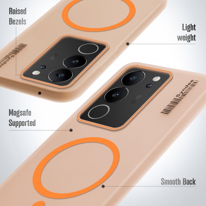Image of Mr. Case Back Cover for Vivo V29 5G Sleek Frosted Translucent Back Only Compatible with Wireless Magnetic Accessories | Anti-Scratch Shockproof Phone Case - Orange