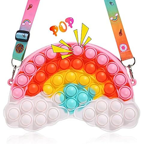 Pop Purse Bag for Kids, Rainbow Popper Sensory Fidget Princess Toy Gifts for Girls, Back to School Supplies Backpack Present Goodie Prize for ADHD Anxiety Stress Relief Cover