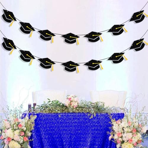 Image of Graduation Decorations Class of 2026 Black Grad Banner Glitter Pre-strung Graduation Cap Banner for 2026 Congrats Grad Decor Party Supplies