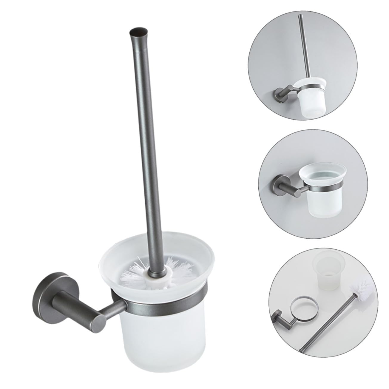 Cepillo de Inodoro de Mango Largo con Base de Vidrio y Cabezal Resistente, Diseño Simple y Material de Cobre para Limpieza Óptima Baño