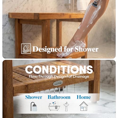 Image of AquaTeak Spa 24 inch Teak Shower Bench & Premium Teak Oil