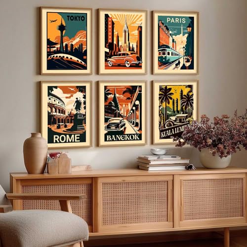 Image of kotart City view wall art poster with Frame for Home Decoration - Painting Living Room Bedroom Office hanging frames - (Pack of 6 Multicolor) (14X20 Inch, F)