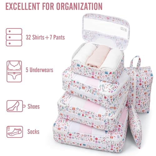 Veken 8 Set Packing Cubes for Travel Kids, Beach Vacation Essentials Accessories for Cruise Ship, Suitcase Organizer Bags for Luggage with Hanging Toiletry & Shoe Bag, Birthday Gifts for Women Mom Her