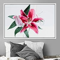Framed Canvas Wall Art Pink Flower Snapshot Closeup Floral Multicolor Pastel Photography Relax/Calm Romantics Single - 16x24 inches