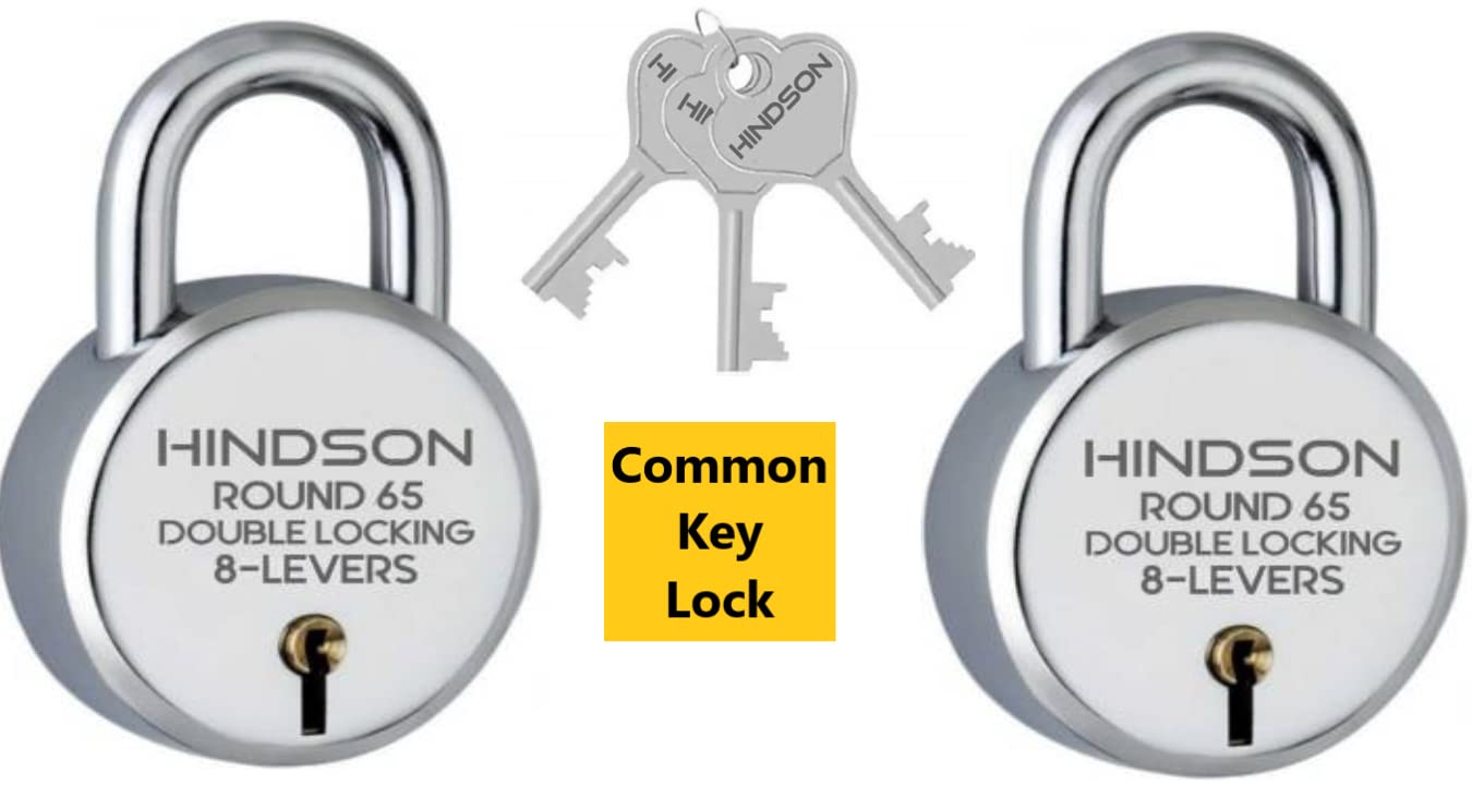 HINDSON Locks with Same Key - 2-Pack Common Key Lock, Steel Double Locking, 8 Lever Padlock for Door, Gate, Shutter, Home, Silver Finish, Round 65mm (B09N3DL2W7) Amazon Price History, Amazon Price Tracker