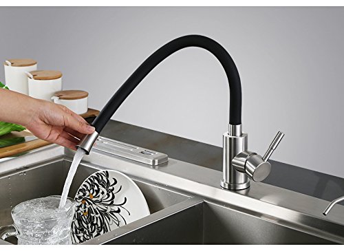 Stainless Steel Universial Rotary Flexible Kitchen Faucet Pull Down Sink Tap Single Handle Hot And Cold Water,Black Pipe