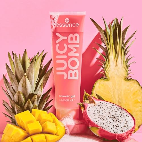 essence JUICY BOMB PARTY shower gel, Körperöl, Nr. 01, Orange, glättend, pflegend, reinigend, gelig, vegan, ohne Mikroplastikpartikel, glutenfrei, ohne Parabene, 1er Pack (150ml)