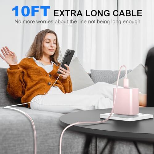 Image of Phone 17 16 Pro Max Charger Fast Charging,45W Phone 17 Charger Type C Chargers USB C Charge Block &10FT Long C Charging Cables Cord for Phone 17 /17 Pro / 17 Pro Max /Air /Phone 16 15 Pro Max,Pink