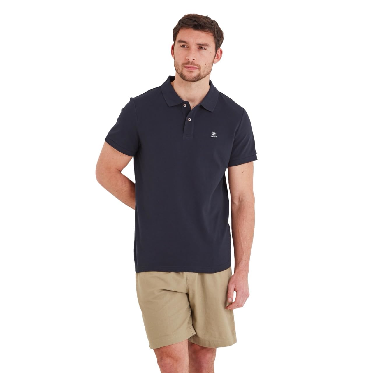Tog24 Men's Dark Indigo Braunton Polo Shirt, Short Sleeves Cotton Pique Polo, Branded Buttons