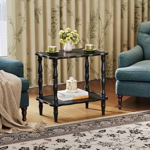 Image of Uniclinens Solid Wood End Side Table - Small Wooden Nightstand for Living Room Bedroom, Black
