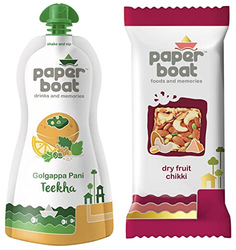 Image of Paper Boat Dry Fruit Chikki, (Pack of 10, 25g Each), Paper Boat Golgappa Pani Teekha, Ready to Drink or with Pani Puri, (Pack of 6, 200 ml) No Added Preservatives and Colours