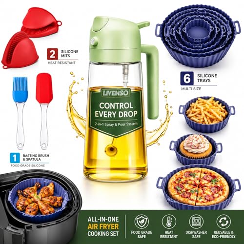 Image of 11 Pcs Combo Air Fryer Accessories Kit - Silicone Air Fryer Liners Set, 500ml Oil Sprayer Bottle for Cooking, Silicone Spatula and Oil Brush for Kitchen Set, Oven Mitts, Airfryer Accessories