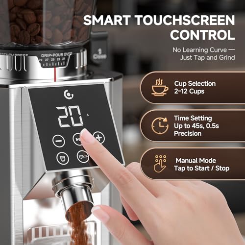 Image of AMZCHEF Burr Coffee Grinder with 45 Settings, Anti-Static, Ice Silver