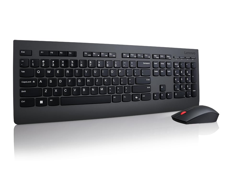 Lenovo Professional Combo Mouse + Tastiera AI - Italia, tastiera full-size ricaricabile con tasto Copilot e layout IT + mouse 4000 DPI, dual wireless 2.4GHz/Bluetooth, ricevitore USB-A