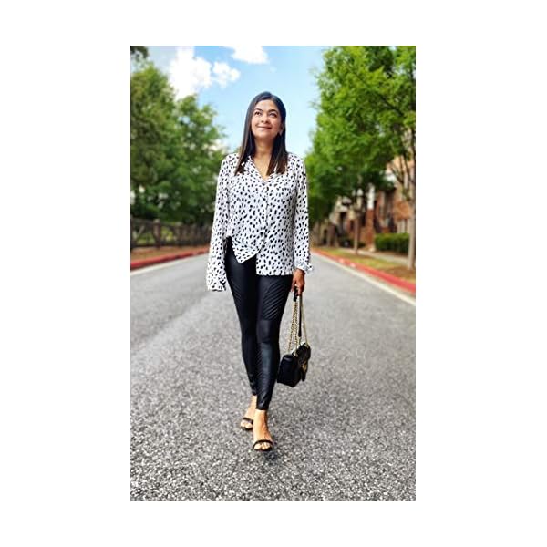 ECOWISH Womens V Neck Leopard Casual Print Tunic Long Sleeve Button Down Shirt Tops 235White M