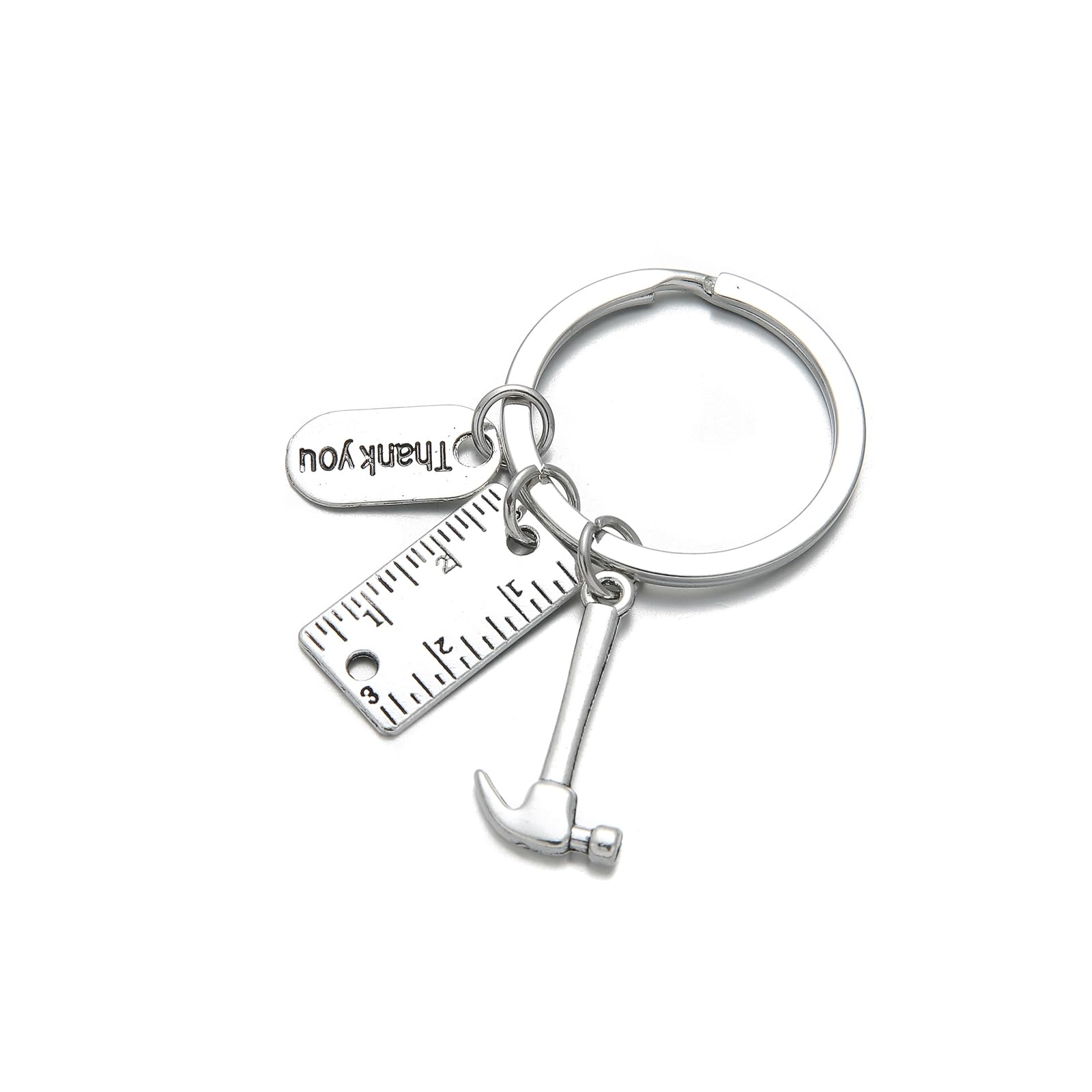 PHAETON 20PCS Toolbox Pendant Keychain Hammer & Ruler Charm Keychain with Thank You Tag for Dad, Father’s Day Birthday Gifts Builders, Construction Team, Handyman Appreciation Keyring
