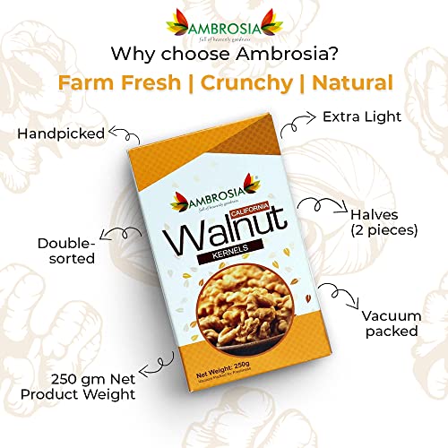 Image of Ambrosia California Walnut Kernels (Akhrot Giri) 1kg (Pack of 4 x 250g) | Extra Light Halves | Premium Shelled Walnuts | Healthy Dry Fruits | Rich in Omega-3