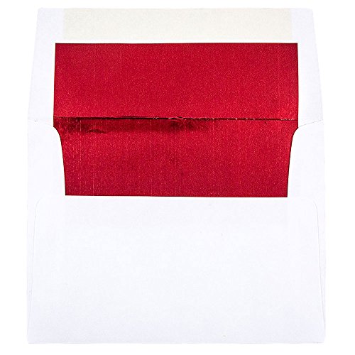 JAM PAPER A2 Foil Invitation Envelopes - 4 3/8 x 5 3/4 - White with Red - 50/Pack