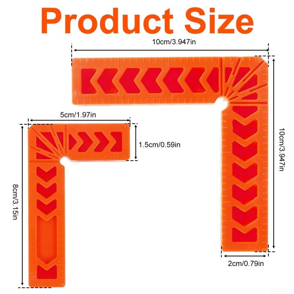 Lot de 12 outils de positionnement à angle droit à 90 degrés – Règle carrée en plastique ABS pour le travail du bois – Marquage multi-angles 45 22,5 degrés – Gabarit compatible avec les pinces – Rouge