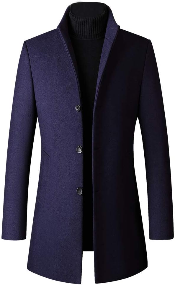 Lavnis Men's Winter Trench Coat Wool Blend Pea Coat Slim Fit Single Breasted Topcoat Business Dowm Jacket