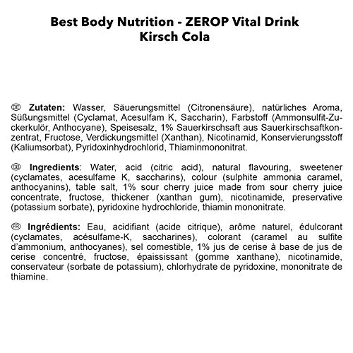 Best Body Nutrition Vital Drink ZEROP® - Kirsch-Cola, Original Getränkekonzentrat - Sirup - zuckerfrei, 1:80 ergibt 80 Liter Fertiggetränk, 1000 ml (Packung mit 2)