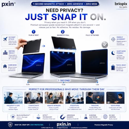 Image of Pxin Briopix Magnetic Privacy Screen compatible with 14 Inch Mac book Pro | Anti Blue | Anti Glare | UV (A /B /C) Block | Nano Privacy Filter