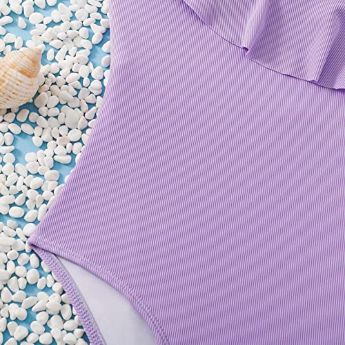 Girl's Solid Color Ruffled Tow Swimsuit for 7 to 14 Years Swimming Pool Hot Spring Natatorium Swim Suits for Girls4