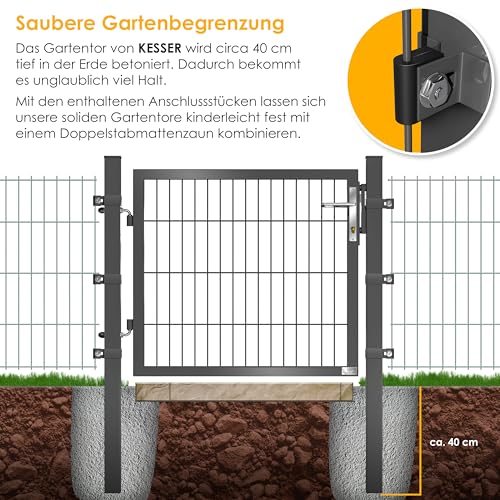 KESSER® Gartentor Premium Gartentür aus Metall verzinktem Stahl, Gartentür für Stabmattenzau Zauntor, Hoftor, inkl. Pfosten mit Schloss Türklinke und Schlüssel, 100 x 106cm Anthrazit