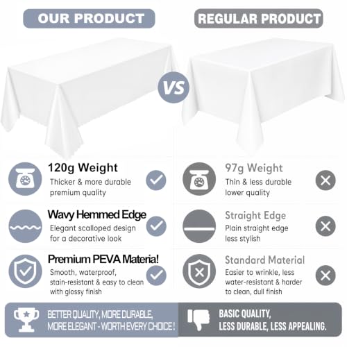 Image of NatNarr 3 Pcs White Tablecloth Plastic, Scalloped Disposable Table Cloth