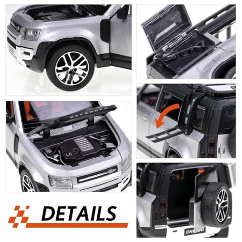 Image of Invite1:24 Defender Model Car Zinc Alloy Pull Back Toy Diecast Toy Cars with Openable Doors, Sound and Light for Kids Boy Girl Gift (Land Rover Defender - Silver Color)