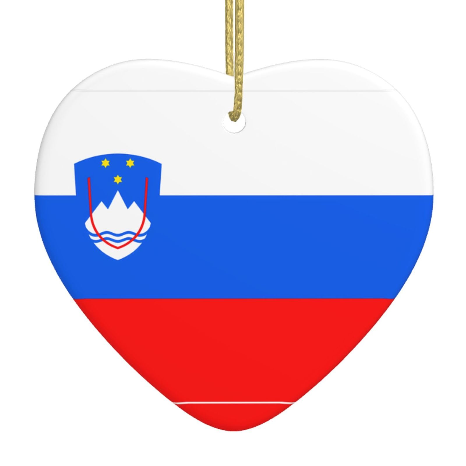 Flag of Slovenia Ceramic Christmas Heart Pendant with Silk Thread, Christmas Tree Home Decoration