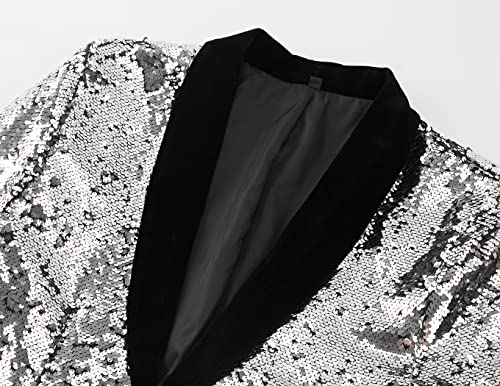 Men's 70s Disco Shiny Sequin Blazer Jacket for Weddings Prom & NightclubsSparkling Metallic Tuxedo Coat with Stretch Fabric3