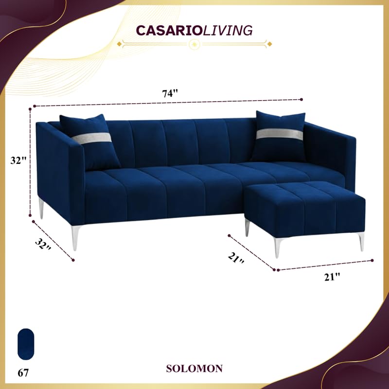 Image of Solomon 4 Seater L Shape Sofa Set with Movable Ottoman | Flexible Left or Right Layout | Luxe Velvet Suede Fabric | Comfortable Seating | Modern Sofa for Living Room - Dark Blue