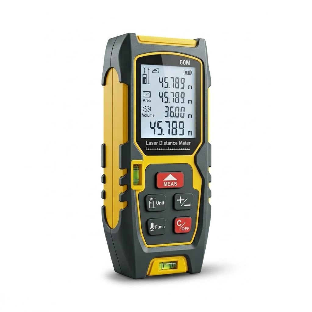 Laser Distance Meter 100m – High Precision Digital Laser Measure Tool with Backlit LCD, Area/Volume Modes, Memory Function & +/- 2mm Accuracy, Compact & Rugged Design (100m, Yellow/Black)-image-41