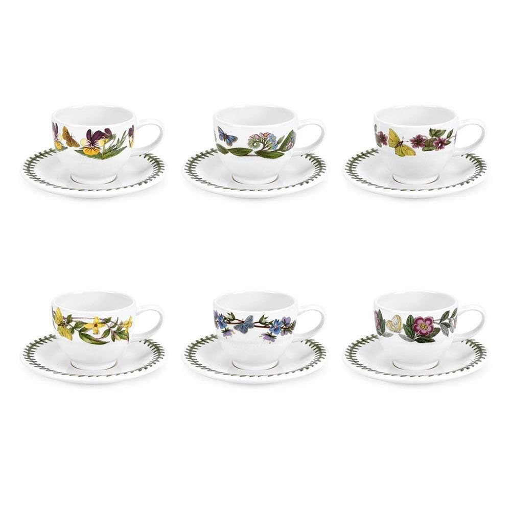 Botanic Garden 3.5oz Espresso Cup & Saucer Set – 6 Porcelain Cups with Nature-Inspired Floral Designs for Coffee & Tea, Small Drinkware for Espresso Bars, Cafes & Table Settings