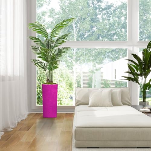 Artificial Palm Tree Indoor with Tall Planter Hot Pink Grunge Background Magenta Purple Concrete Texture Fake Floor Plant Potted Faux Tropical Palm Plant in Pot Home Decor Outdoor 5.5ft
