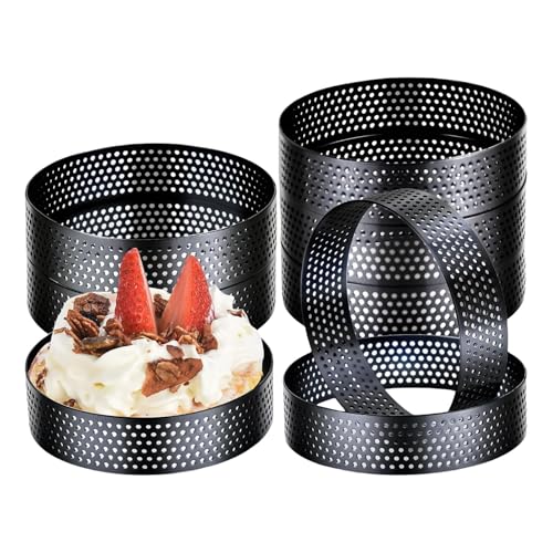 Montesy Juego de 8 moldes perforados para tartas, con textura de acero inoxidable, adecuados para pasteles, mousse, pasteles y postres