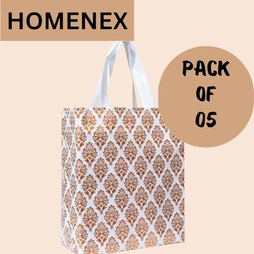 Image of HOMENEX Whiteprint Return Gift Bags for Wedding, Shagun, Festival, Birthday and Other Occasions (Whiteprint Bag)