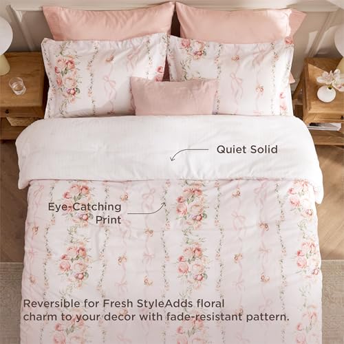 Image of Bedsure Comforter Set Twin Size - Cute Floral Bedding Comforter Set, 2 Pieces, 1 Soft Reversible Pink Dogwood Garden Flowers Comforter and 1 Pillow Sham