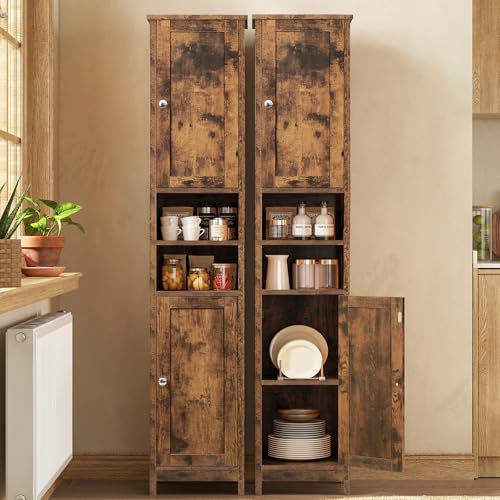 Image of TEENFON 67 inch Tall Bathroom Cabinet with 2 Adjustable Shelves and 2 Doors, Narrow Bathroom Storage Cabinet for Small Space, Living Room, Entryway, Kitchen, Rustic Brown
