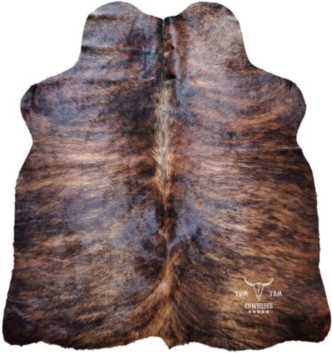 Tomtom Cowhides Rug | Small Cowhide Leather | 4ft x 3.5ft | Dark Brindle | Premium Natural Animal Skin