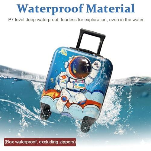 Image of Kids Carry On Luggage with Wheels 18 Inch Hard Shell Suitcase for Boys and Girls | Rolling Travel Bag with Retractable Handle and Spinner Wheels for Trips (Blue SP@CE )