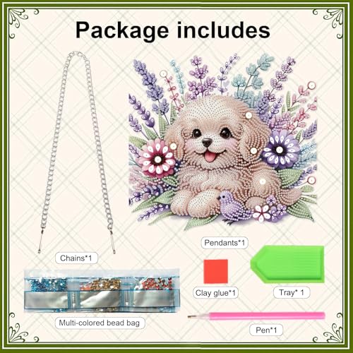 Image of AiYuanzsh 5D Diamond Painting Hanging Pendant Kit with Chain, Cute Dog DIY Crystal Rhinestone Diamond Art Suncatcher Ornament for Window, Door, Wall, Home Decor Gift (25.2x23.8 cm)