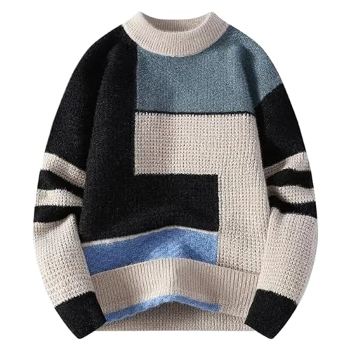 Men's Loose Fit Fleeced Warm Pullover Crewneck Knitted Sweaters for Men Round Collar Harajuku Long Sleeve Tops