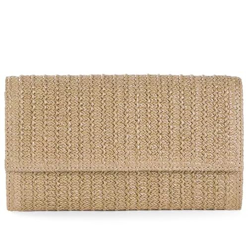 Image of Fozehlad Straw Clutch Purse for Women, Woven Straw Beach Crossbody | Raffia Envelope Wallet, Fold Over, Chain Shoulder Bag